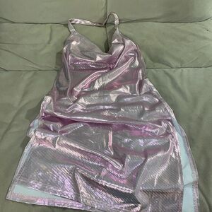 Reflective Pink Backless Dress with slits up both sides